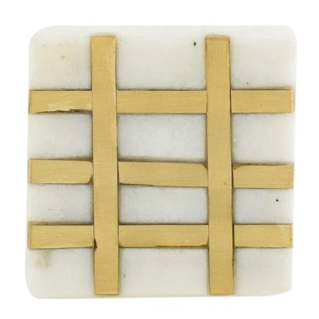 White Square Marble Brass Dresser Knobs